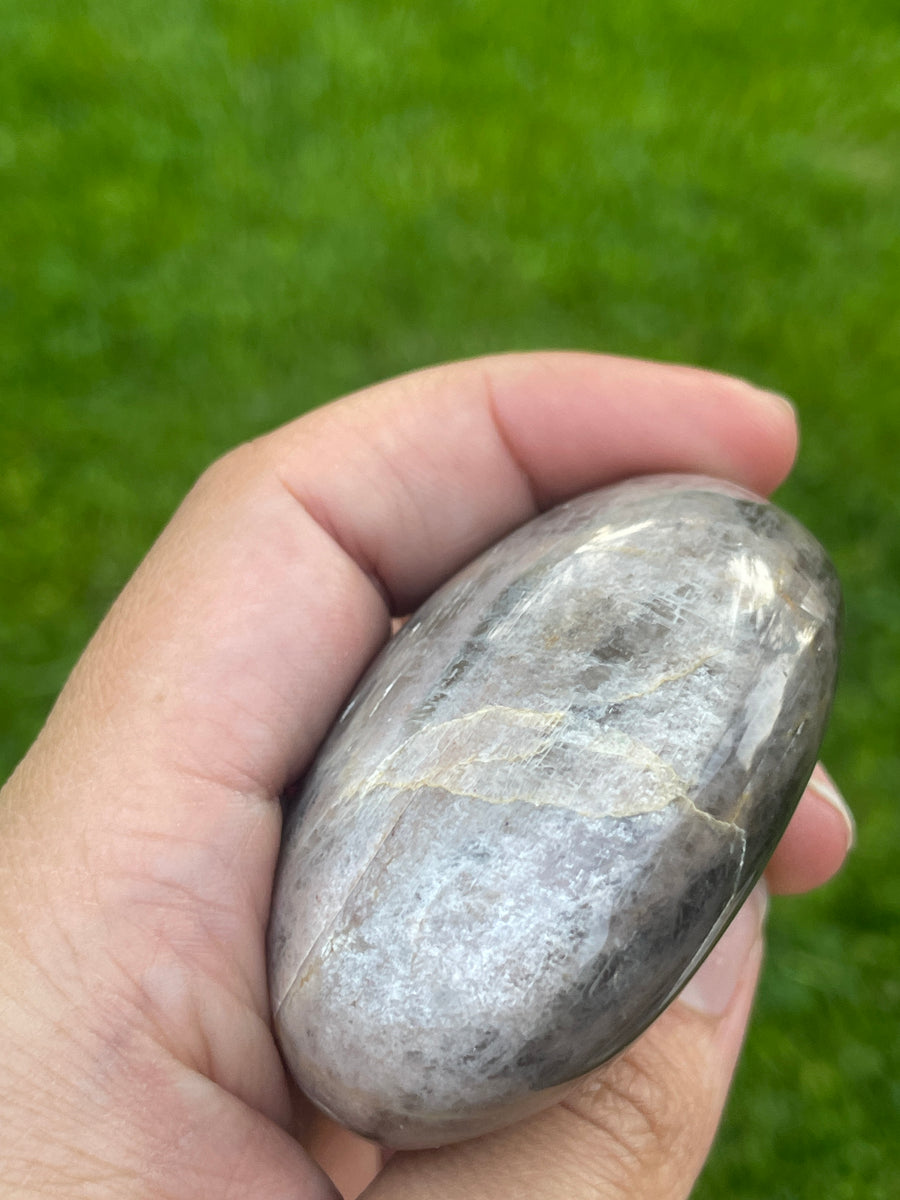 Black moonstone flashy palm stone