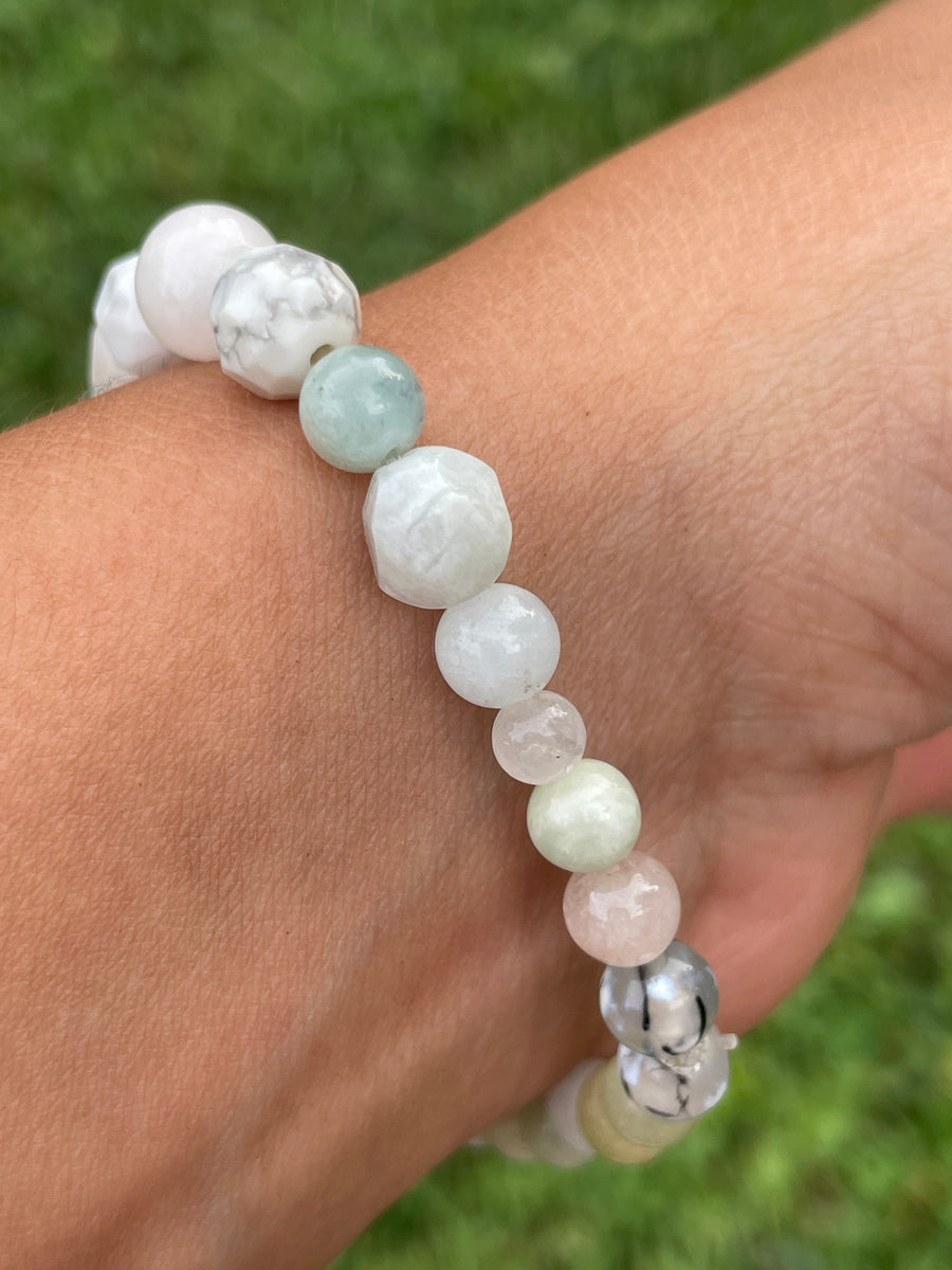 High vibration anxiety relief bracelet with moss agate center and orca agate