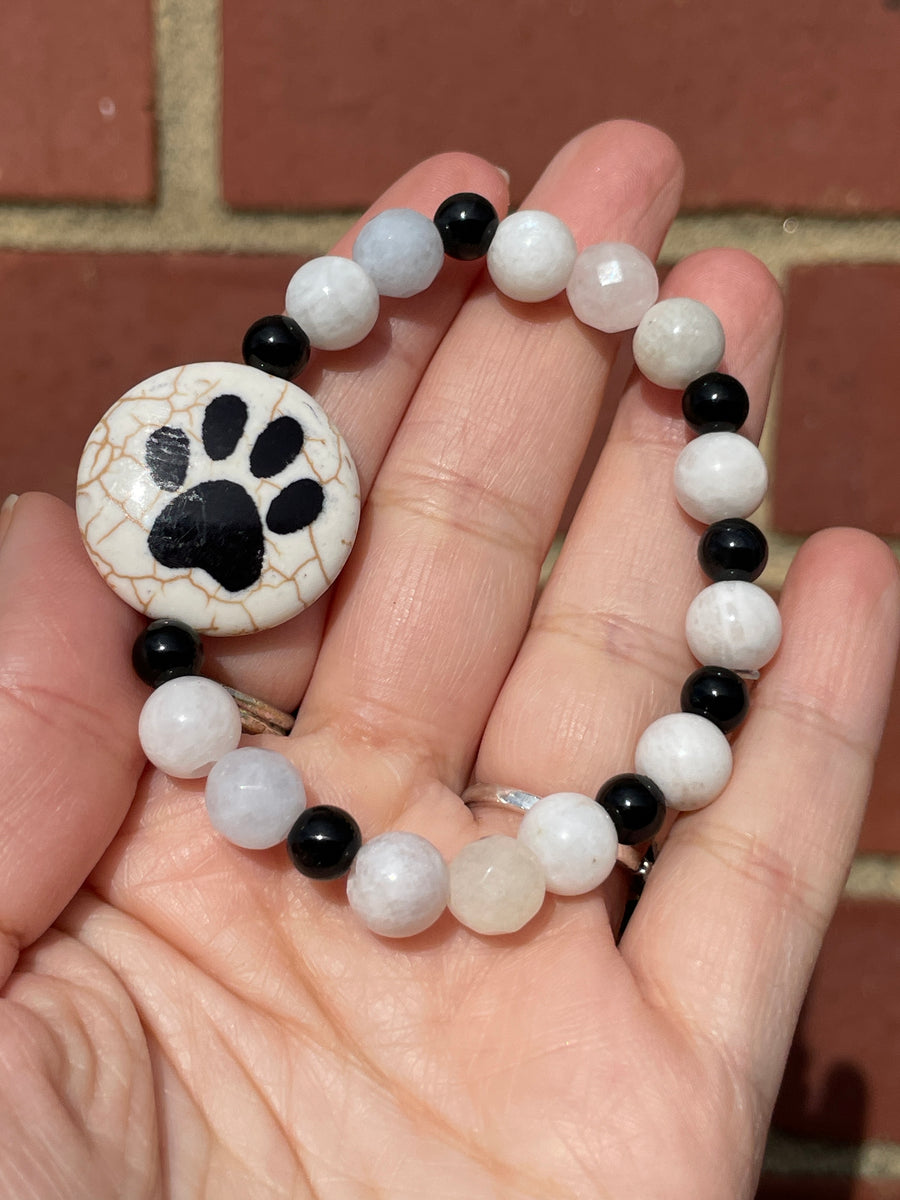 Paw print moonstone and morganite bracelet