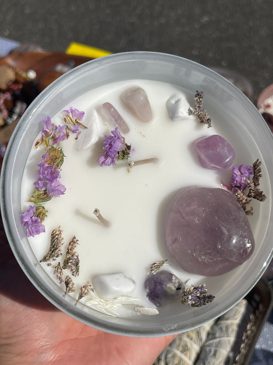 Lavender scented self love and protection crystal candle