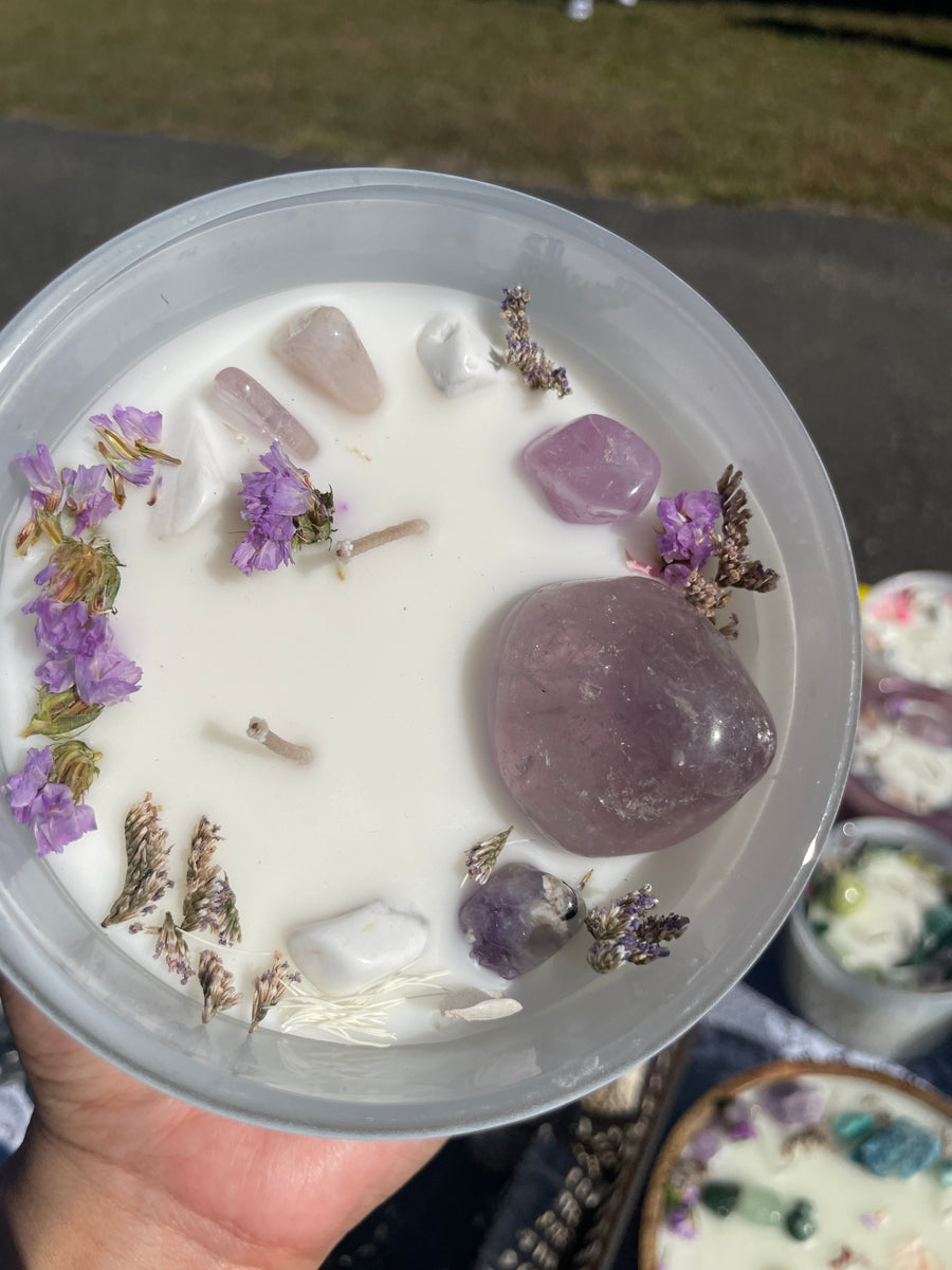 Lavender scented self love and protection crystal candle