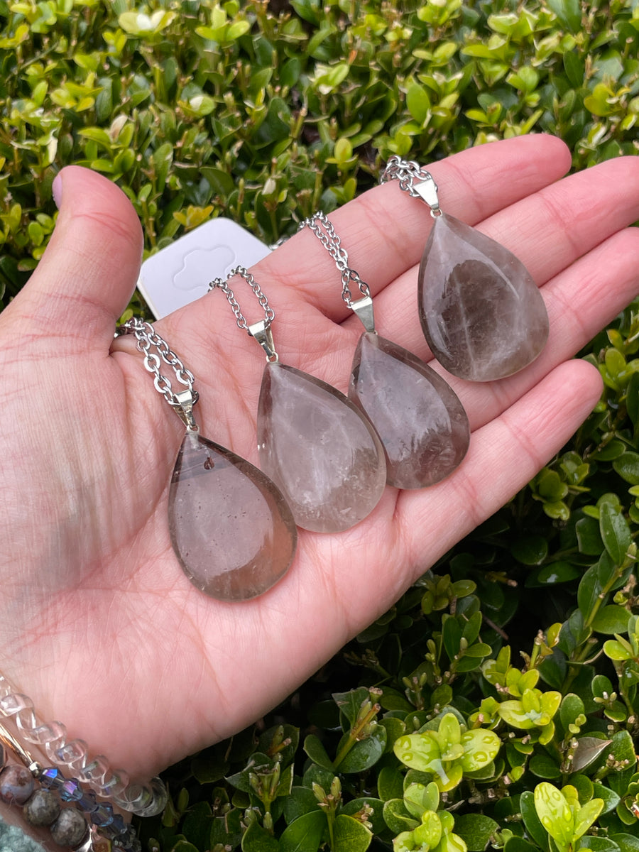 Smokey Quartz necklace hypoallergenic stainless steel