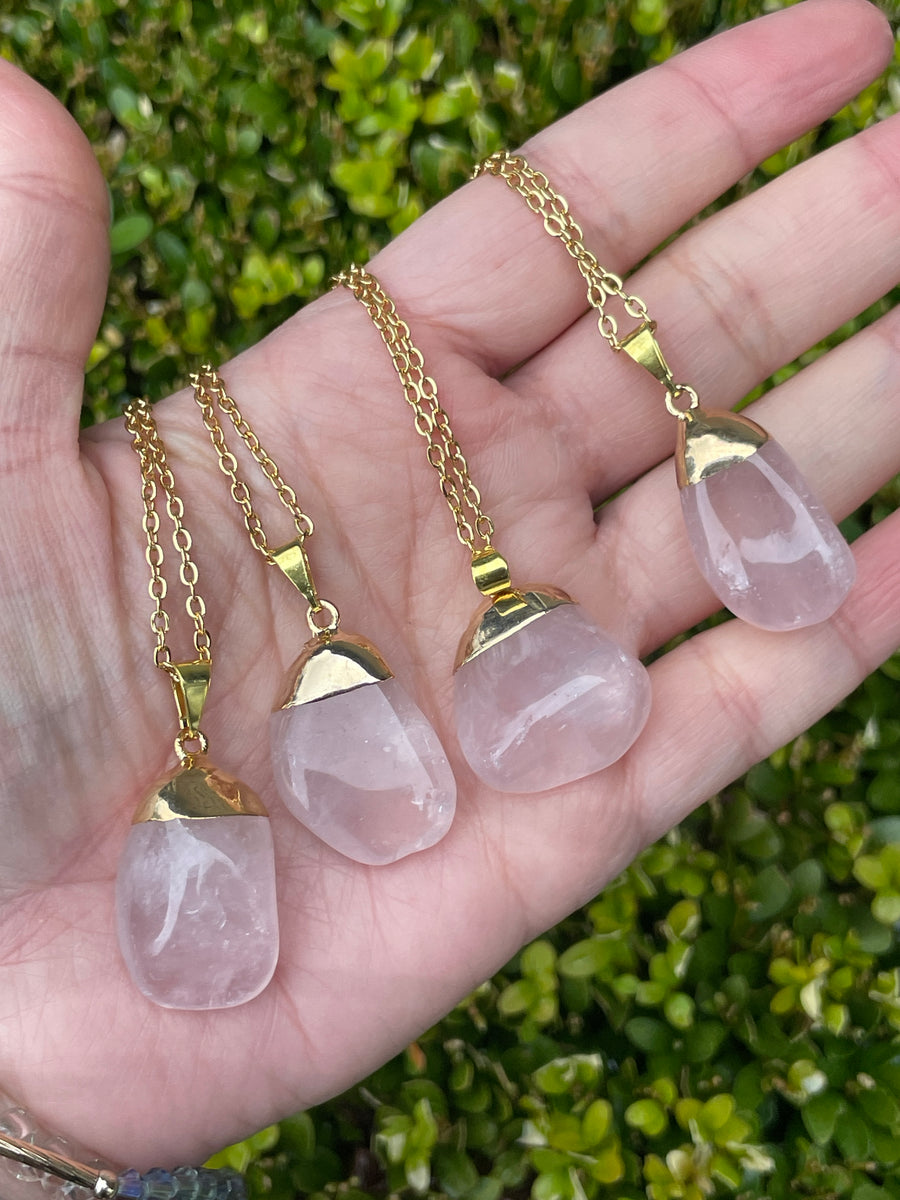 Rose Quartz necklace stainless steel gold plating