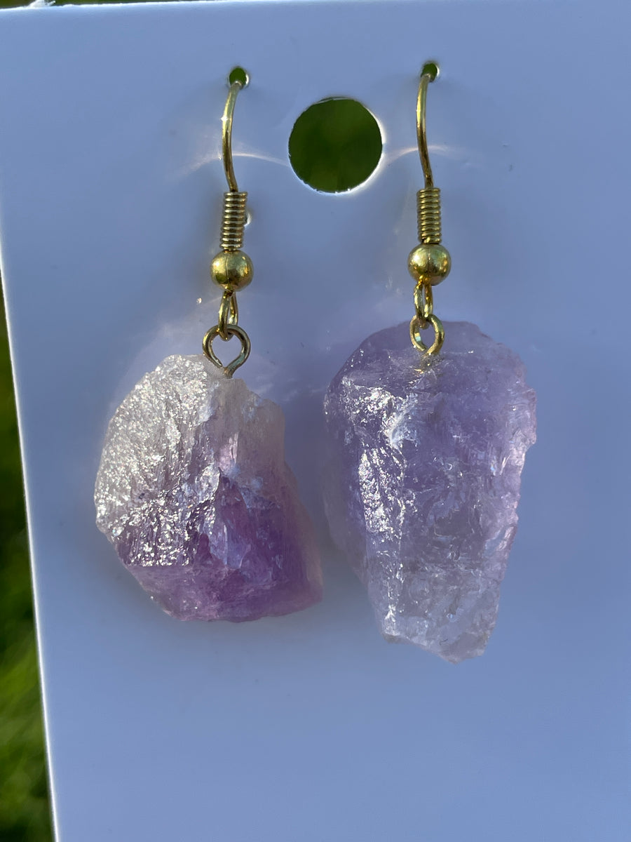 Amethyst raw earrings gold hypoallergenic