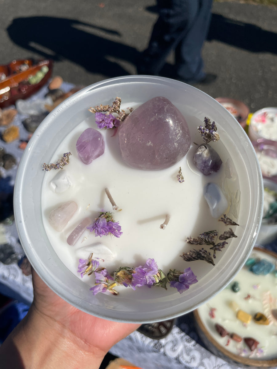 Lavender scented self love and protection crystal candle