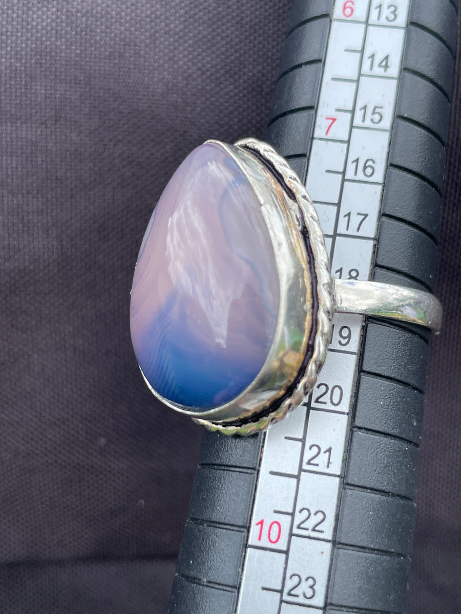 Blue agate 925 silver ring size 8