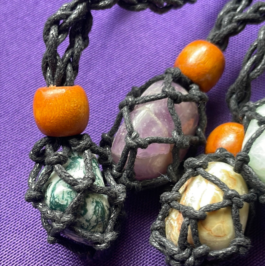 Macramé cage Necklace with mystery tumble