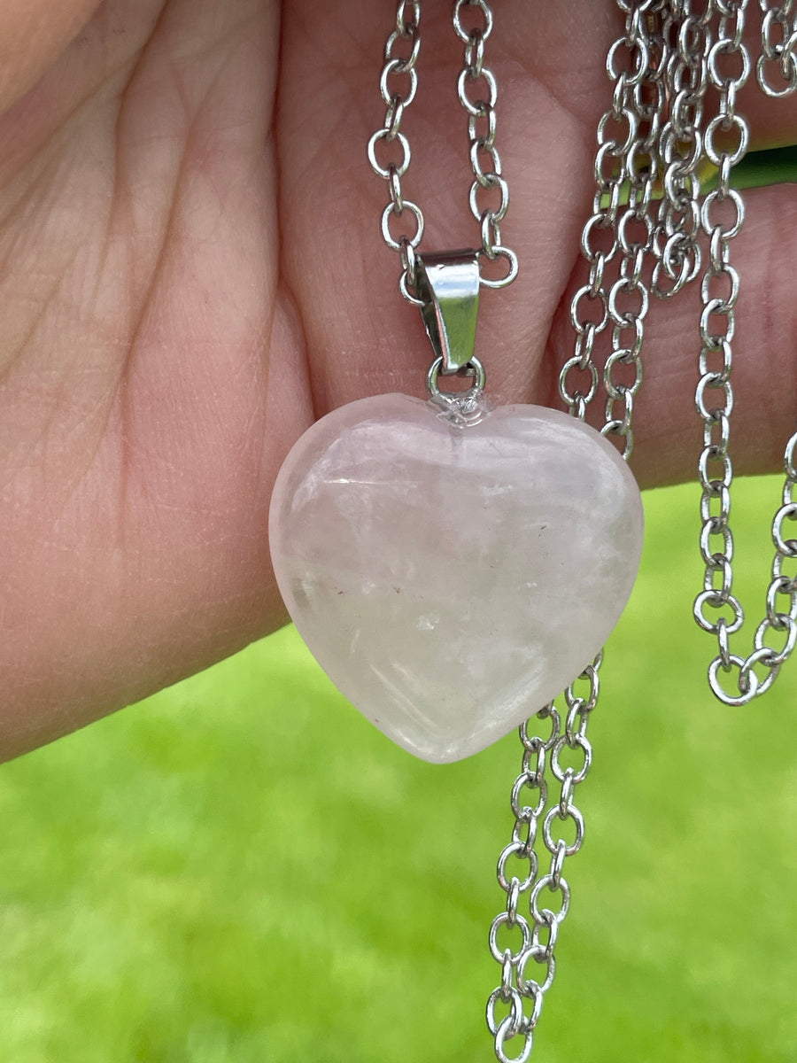 Rose quartz heart stainless steel chain necklace