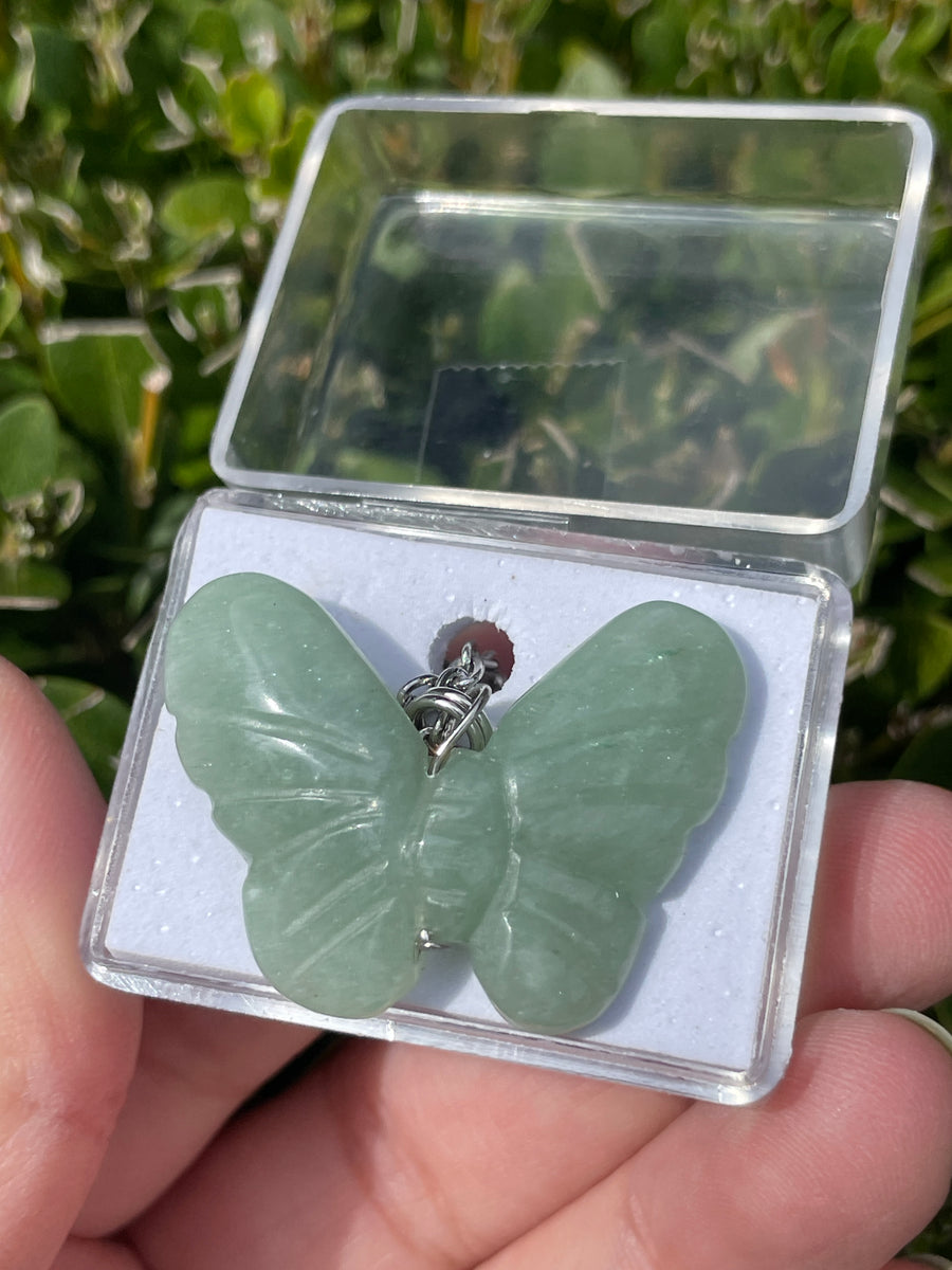 Butterfly green aventurine stainless steel chain necklace