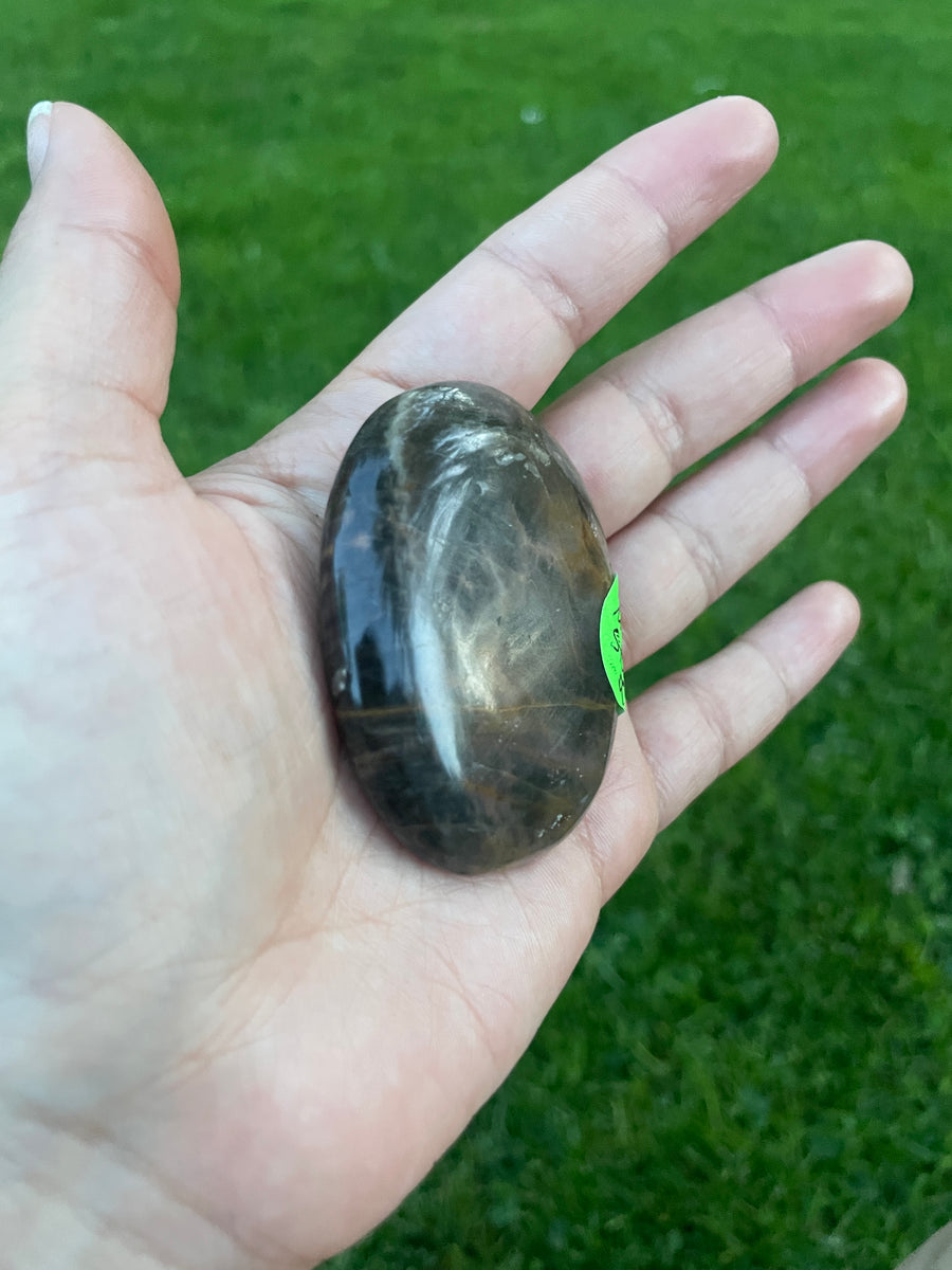 Black moonstone palm stone