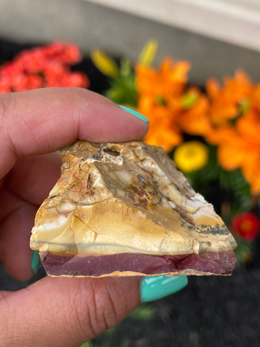 Raw mookaite chunk yellow white and red