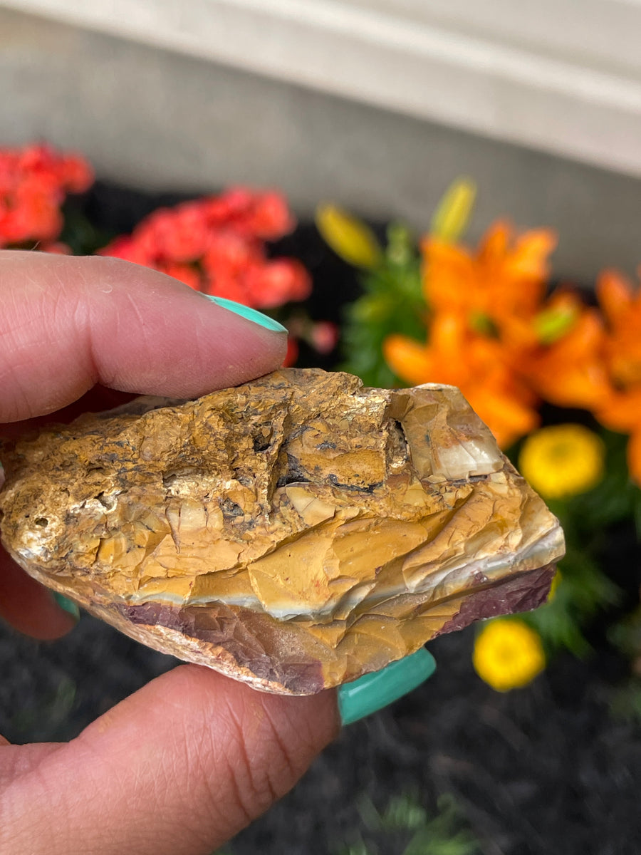 Raw mookaite chunk yellow white and red