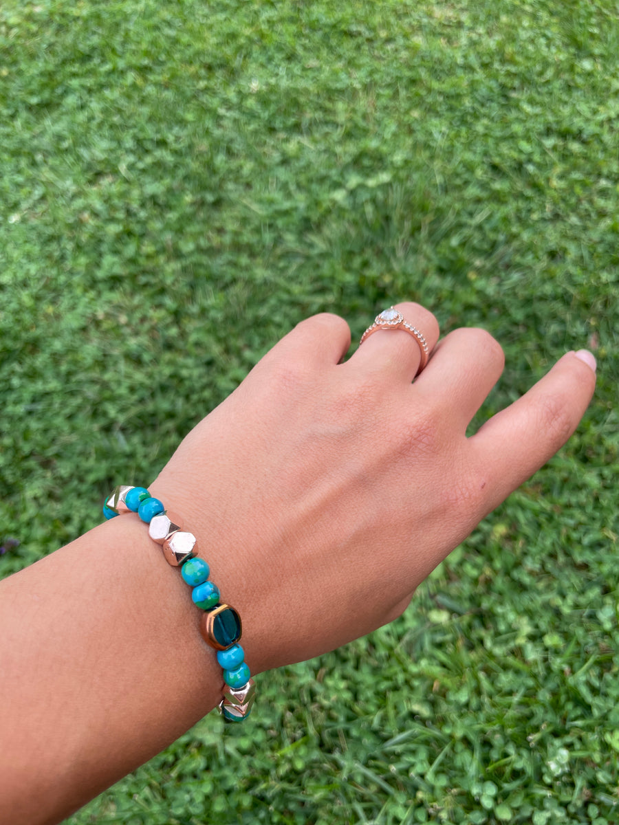 Blue and yellow vibes dyed howlite bracelet handmade