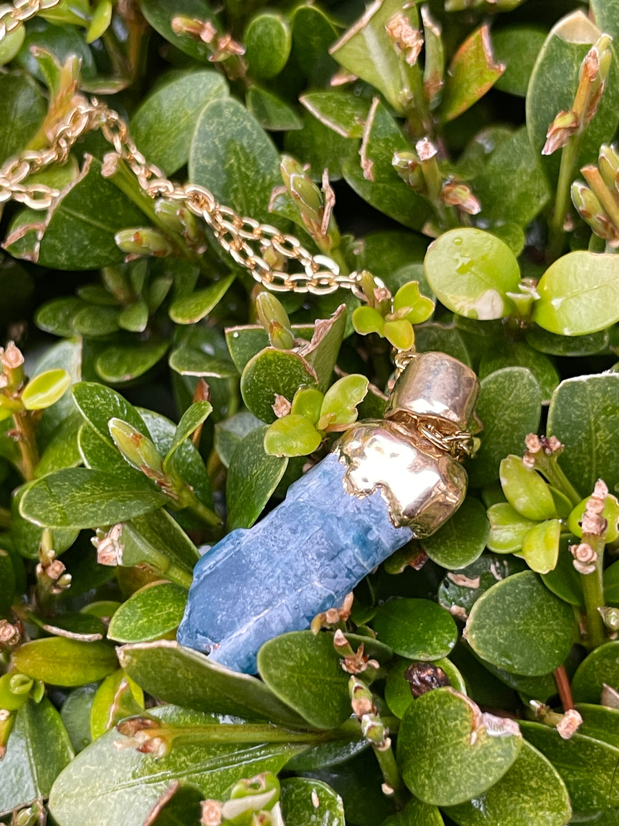 Blue Apatite Raw Dainty gold necklace hypoallergenic stainless steel chain.