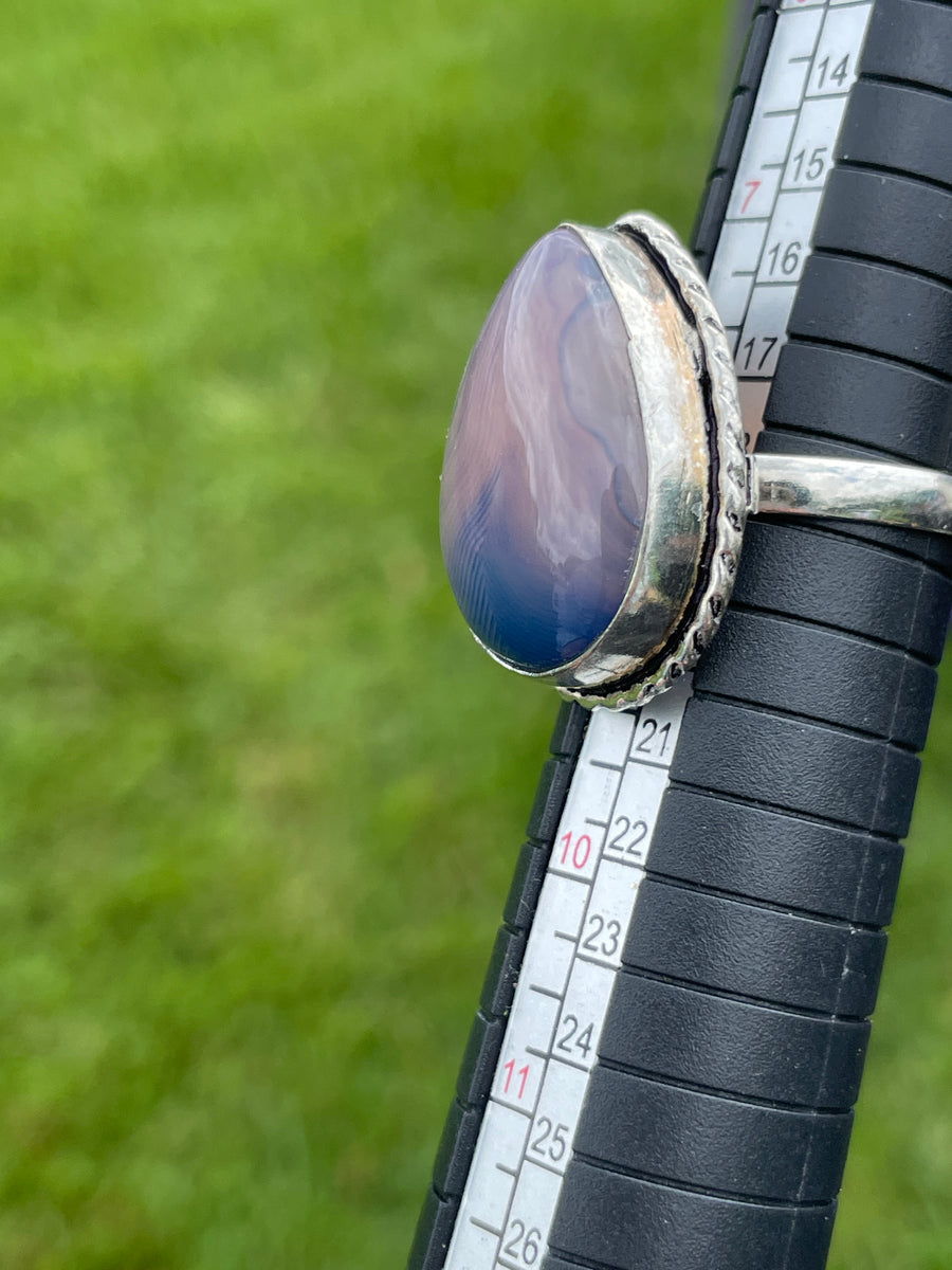 Blue agate 925 silver ring size 8