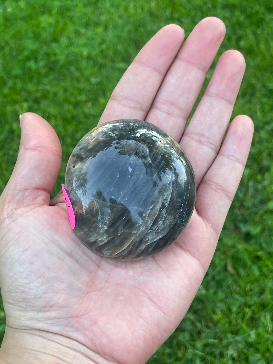 Black moonstone flashy palm stone