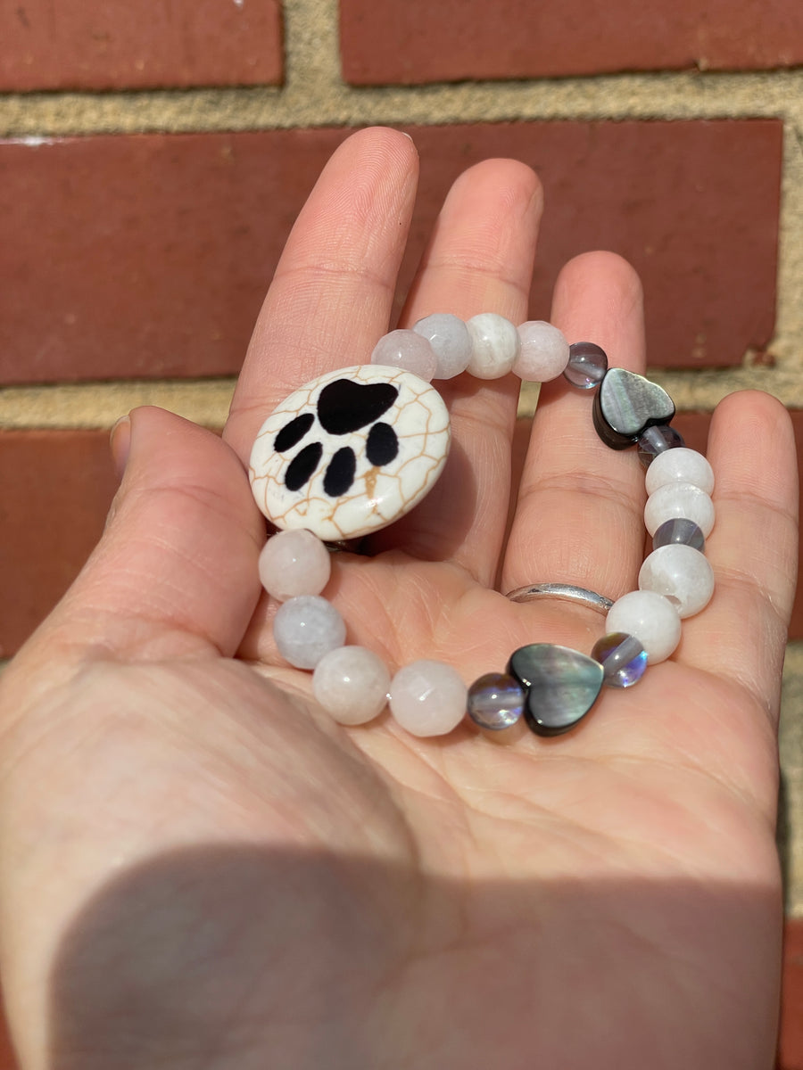 Paw print moonstone and morganite bracelet