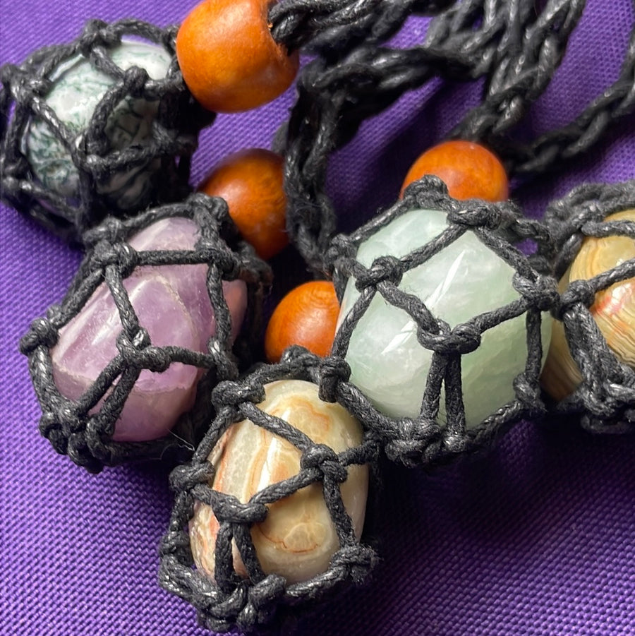 Macramé cage Necklace with mystery tumble