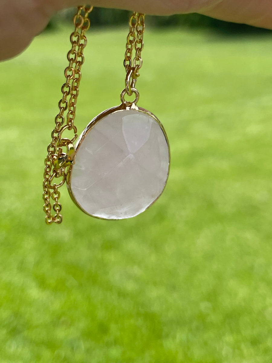Rose quartz stainless steel gold chain necklace