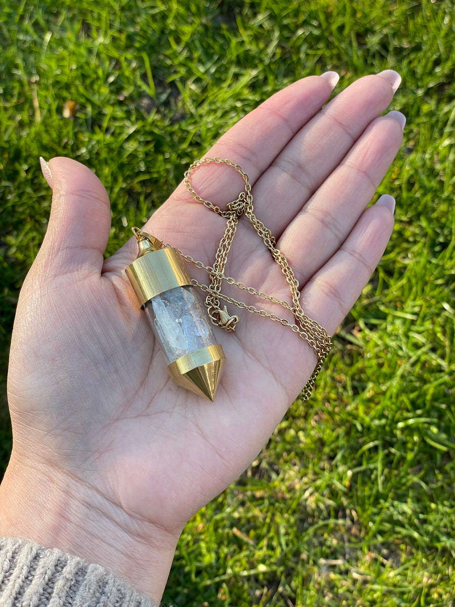 Aquamarine and Herkimer diamond gold vile necklace