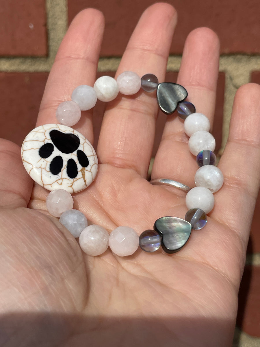 Paw print moonstone and morganite bracelet