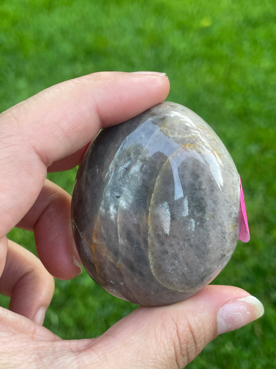 Black moonstone flashy palm stone