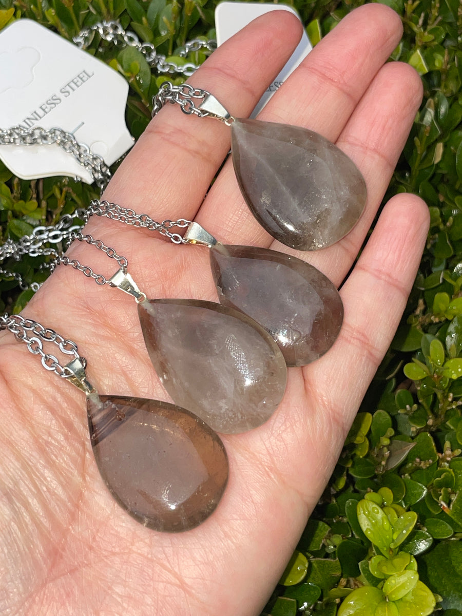 Smokey Quartz necklace hypoallergenic stainless steel