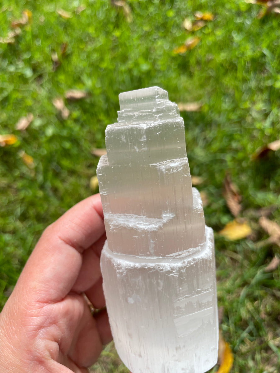 Selenite/Satin Spar Tower obelisk 4” tall