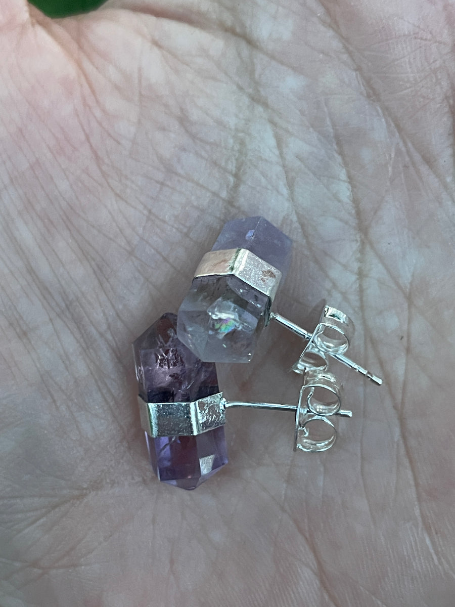 Amethyst double point earrings with rainbow