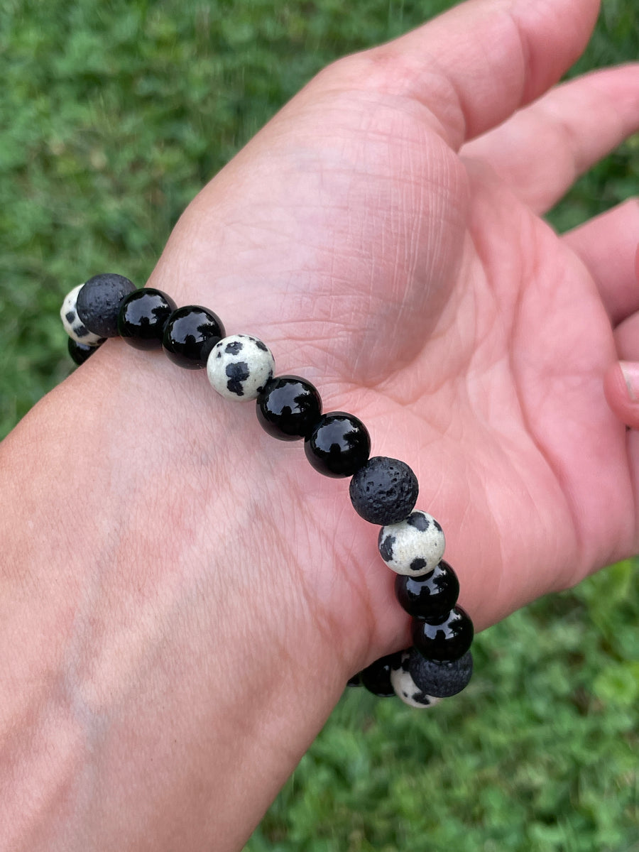 Black obsidian and dalmatian Jasper protection bracelet handmade