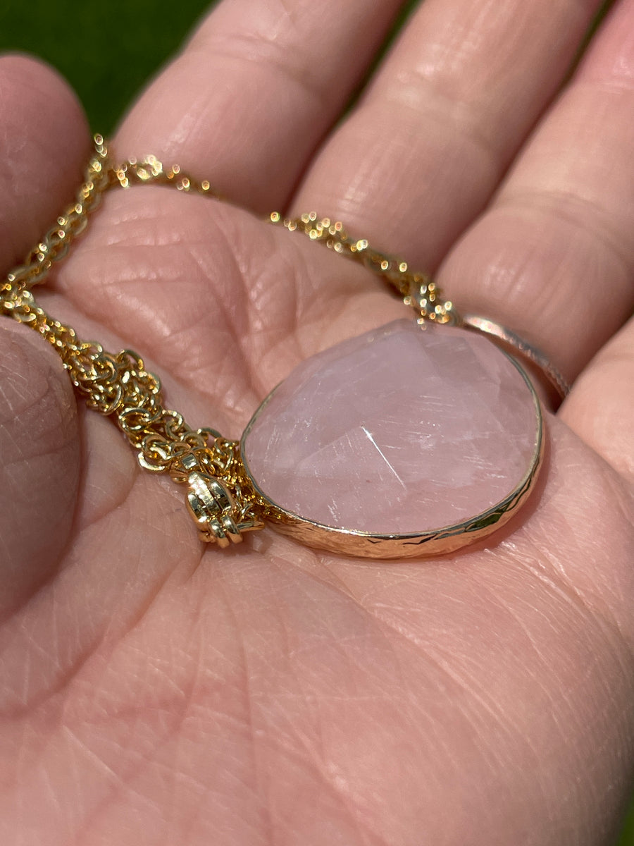 Rose quartz stainless steel gold chain necklace