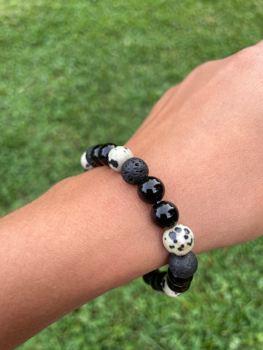 Black obsidian and dalmatian Jasper protection bracelet handmade