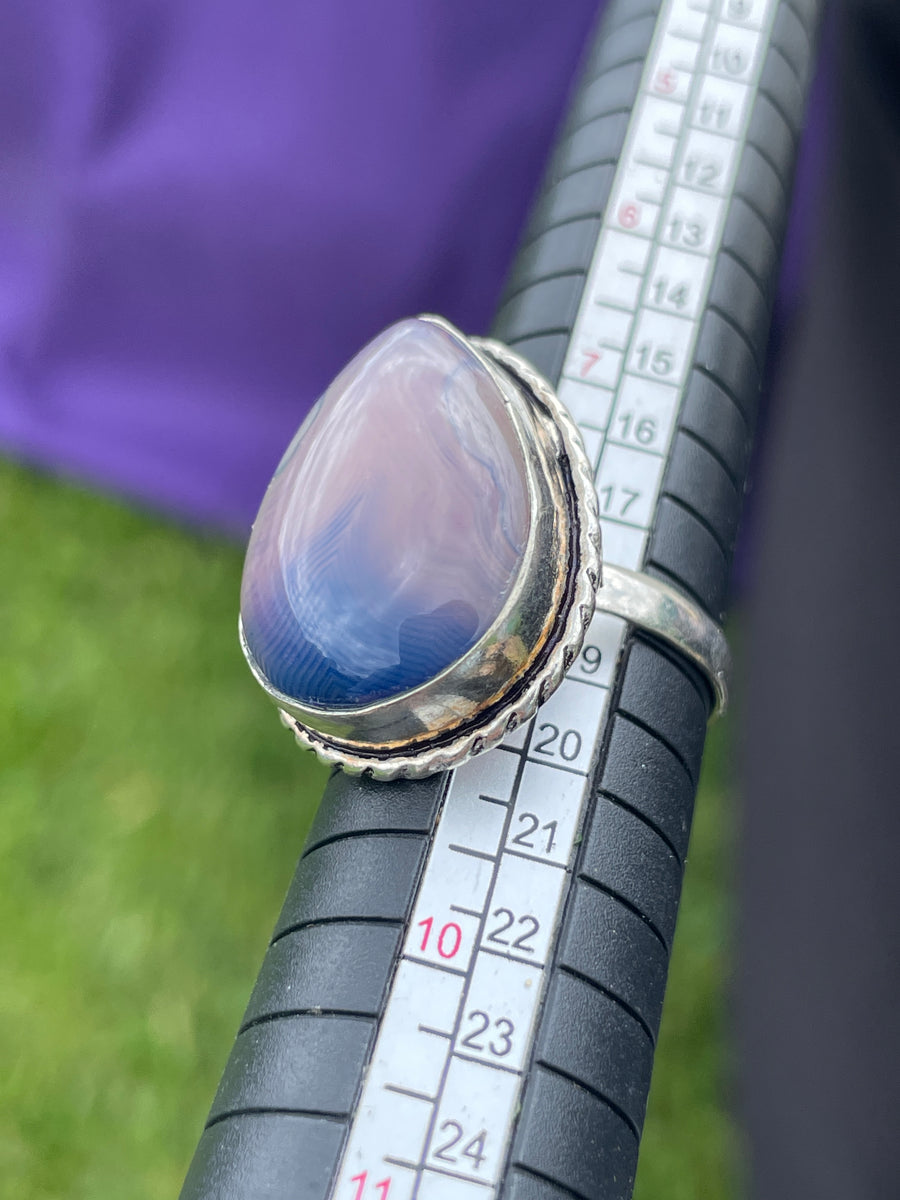 Blue agate 925 silver ring size 8
