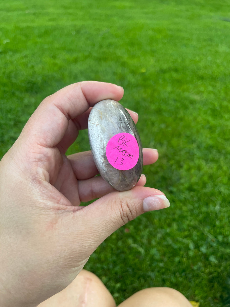 Black moonstone flashy palm stone