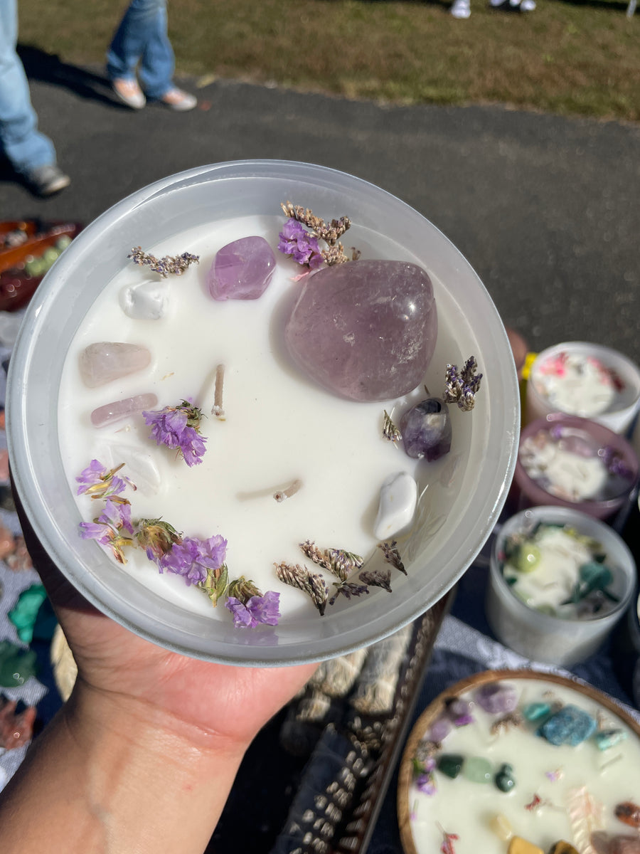 Lavender scented self love and protection crystal candle
