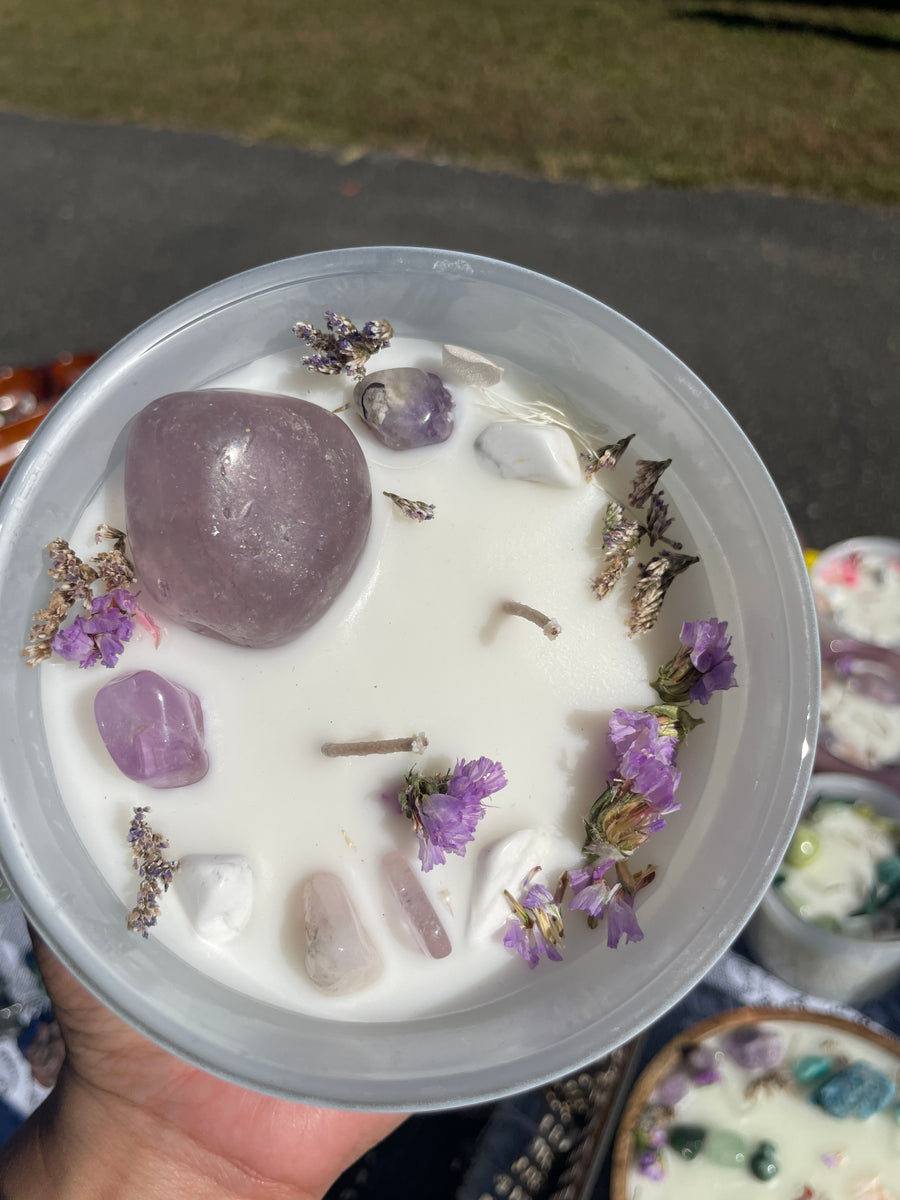 Lavender scented self love and protection crystal candle