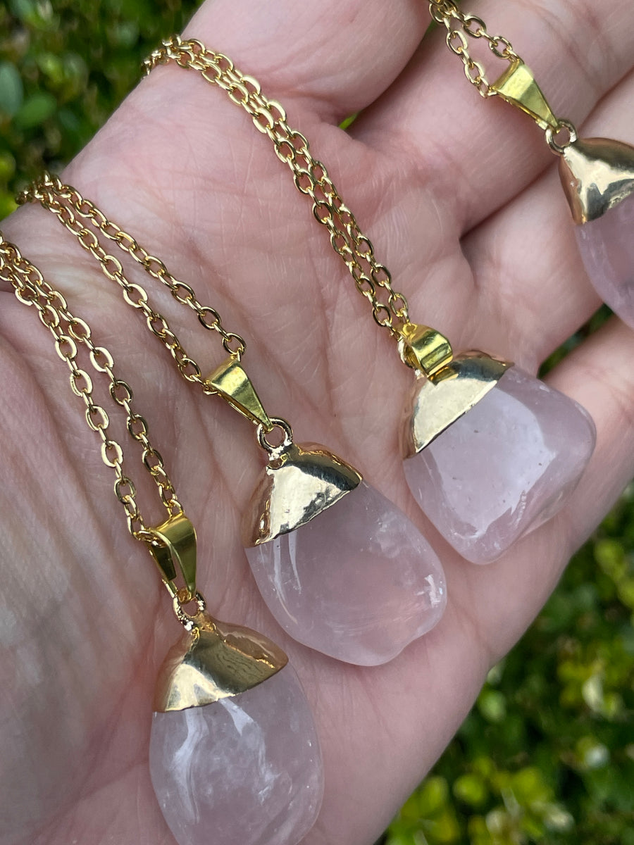 Rose Quartz necklace stainless steel gold plating