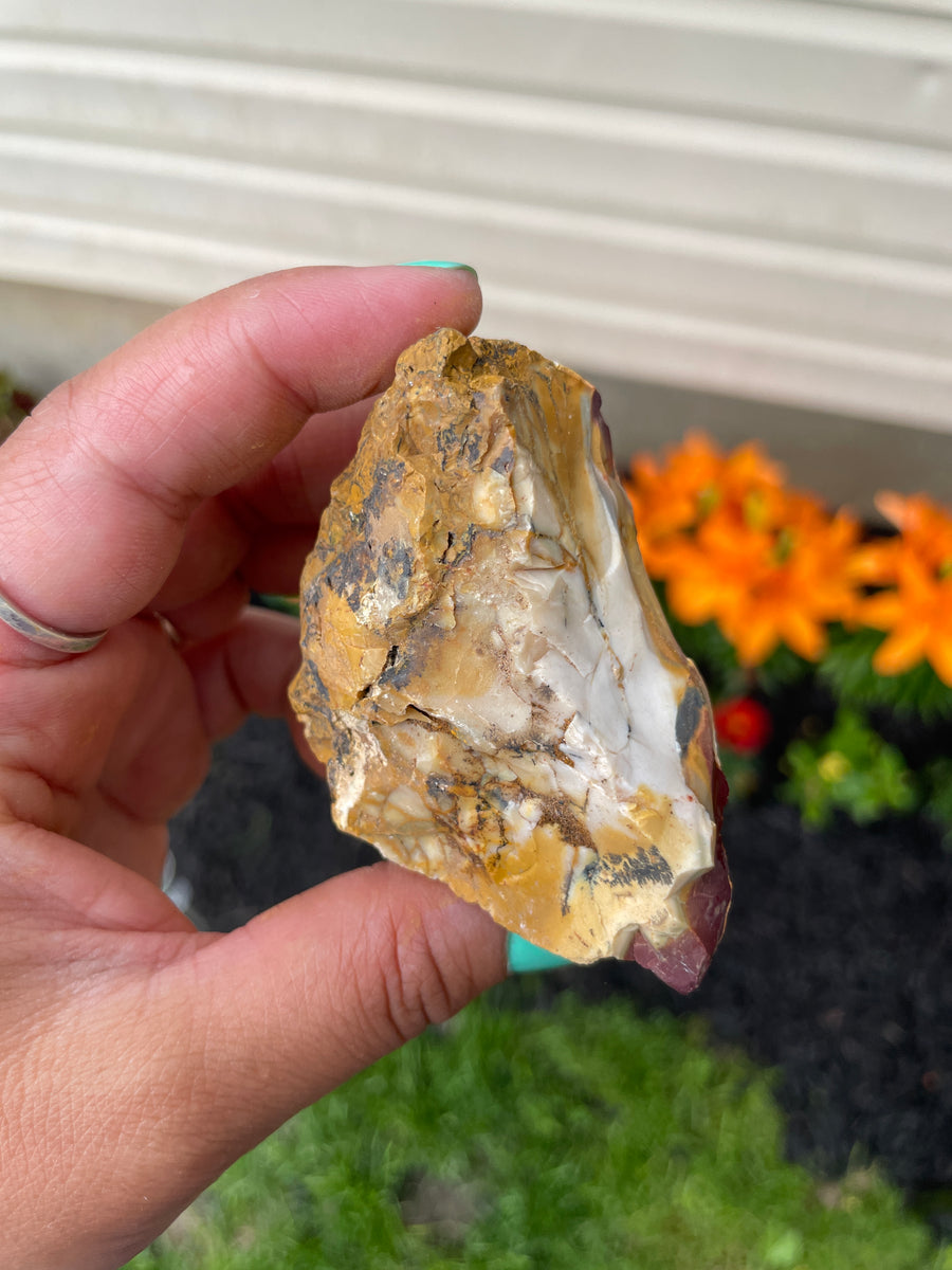 Raw mookaite chunk yellow white and red