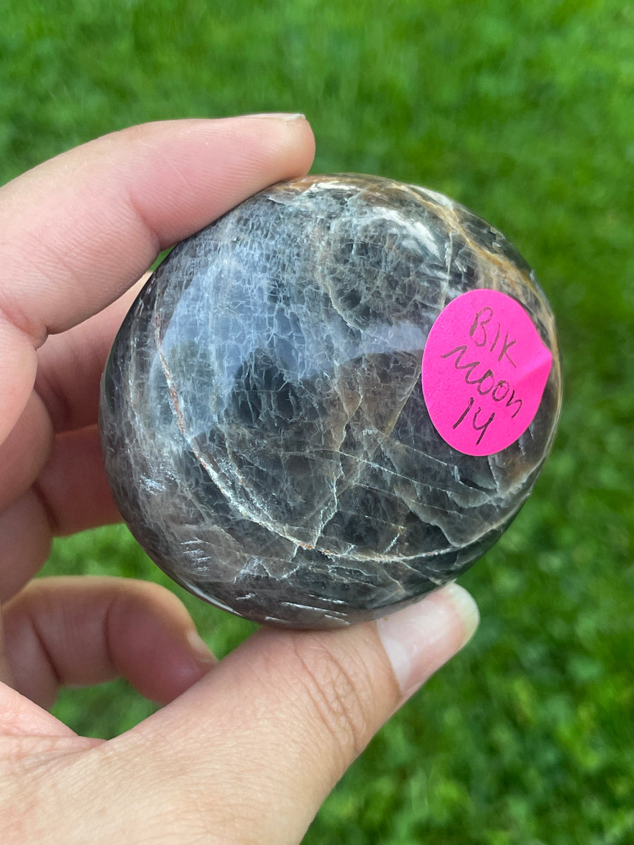 Black moonstone palm stone