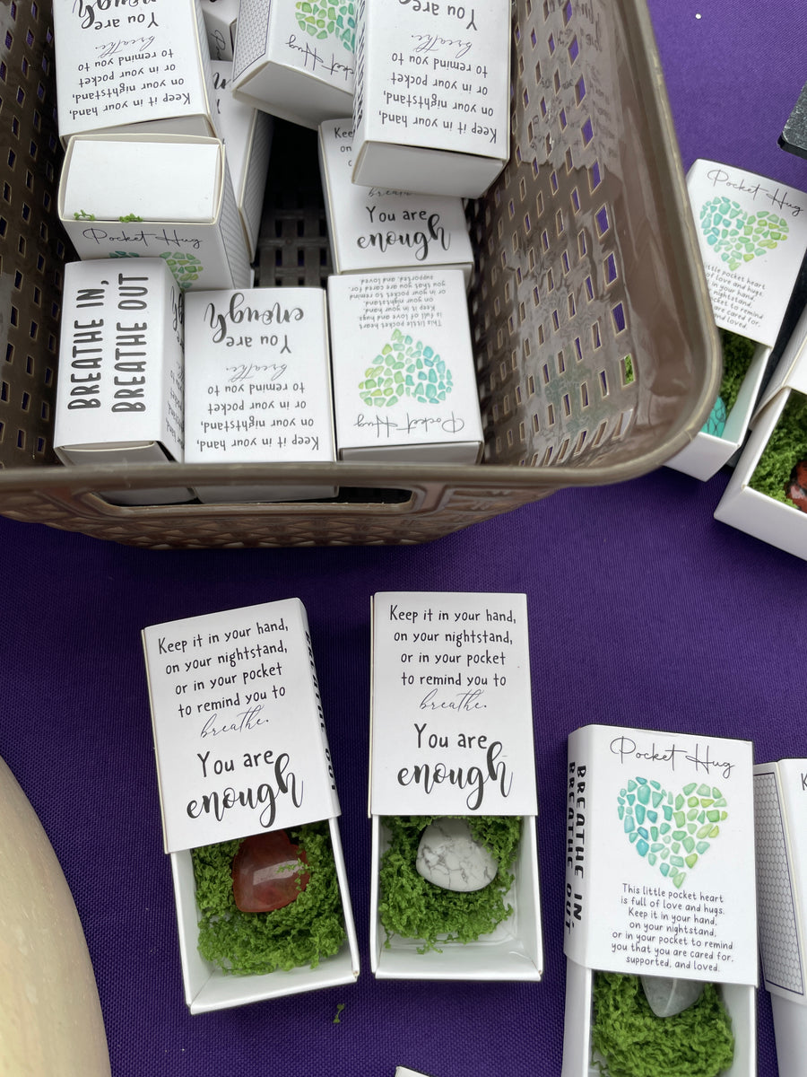 Heart carving in box with mental health quotes