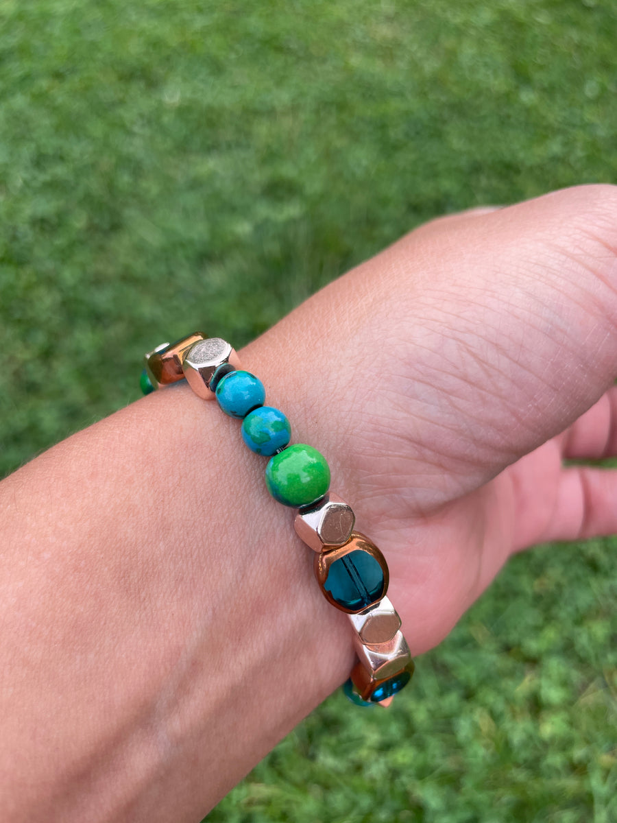 Blue vibes dyed howlite heart bracelet handmade