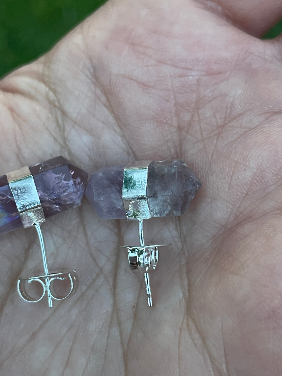 Amethyst double point earrings with rainbow