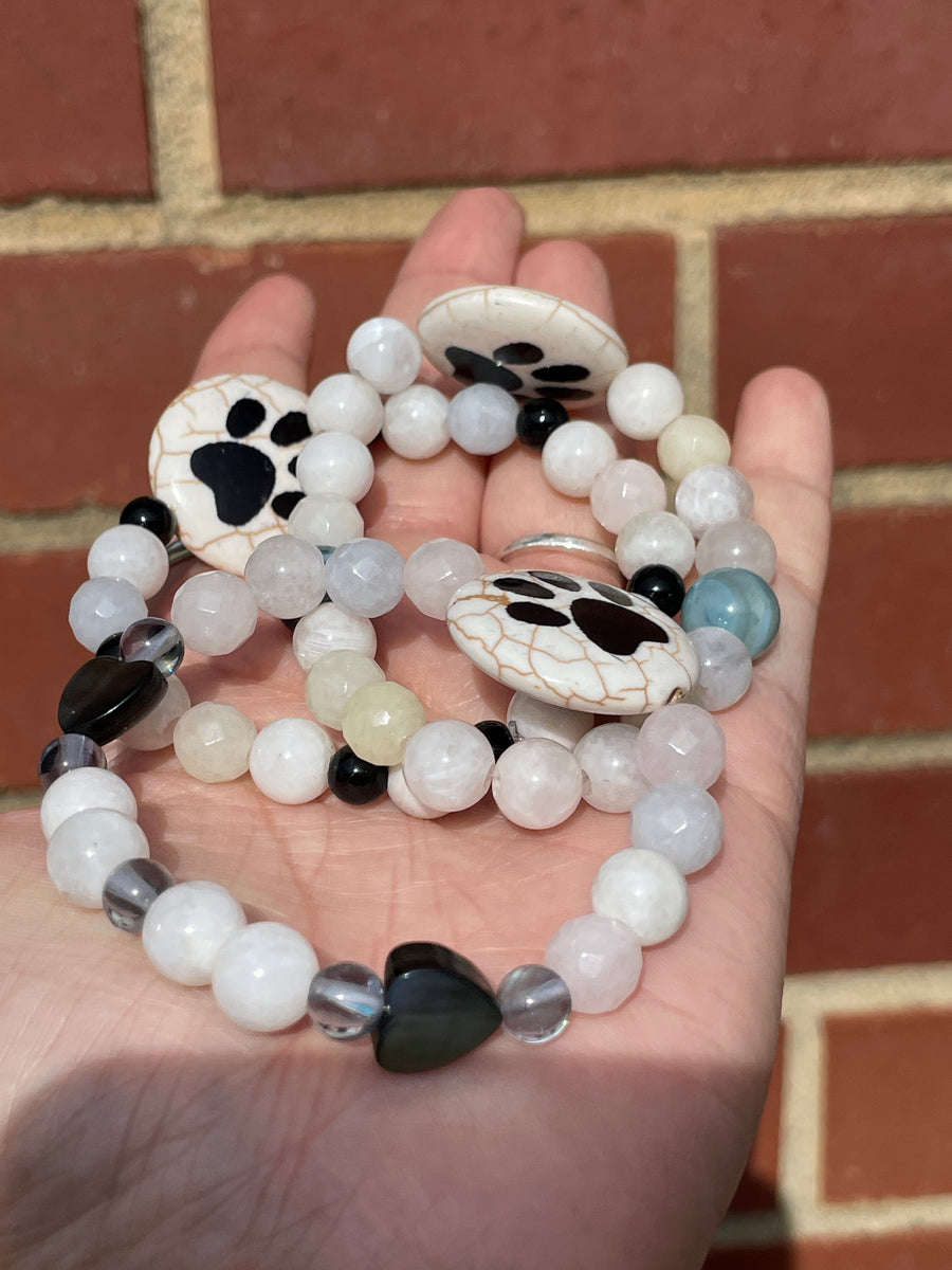 Paw print moonstone and morganite bracelet