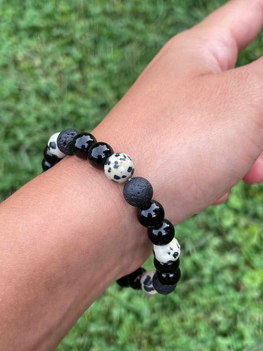 Black obsidian and dalmatian Jasper protection bracelet handmade