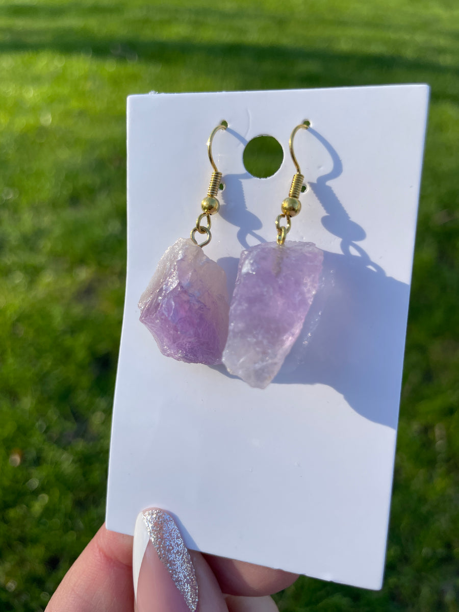 Amethyst raw earrings gold hypoallergenic