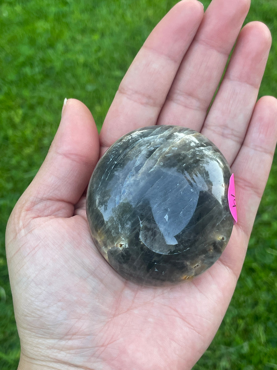 Black moonstone flashy palm stone