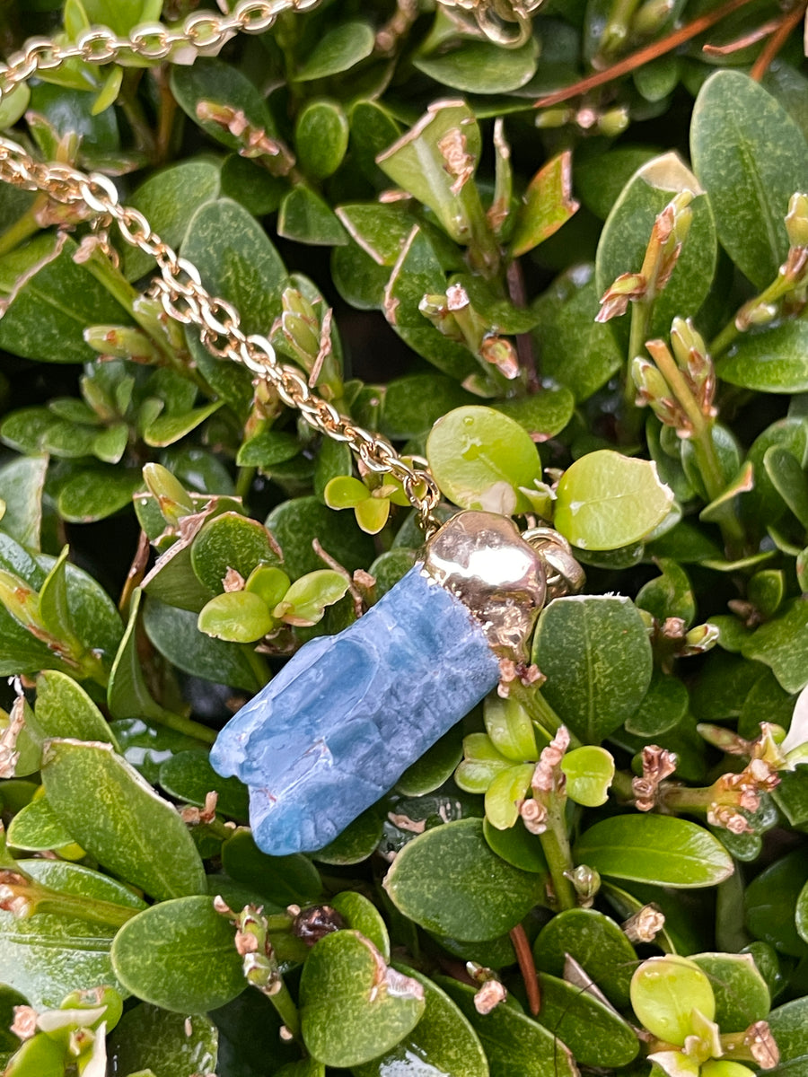 Blue Apatite Raw Dainty gold necklace hypoallergenic stainless steel chain.