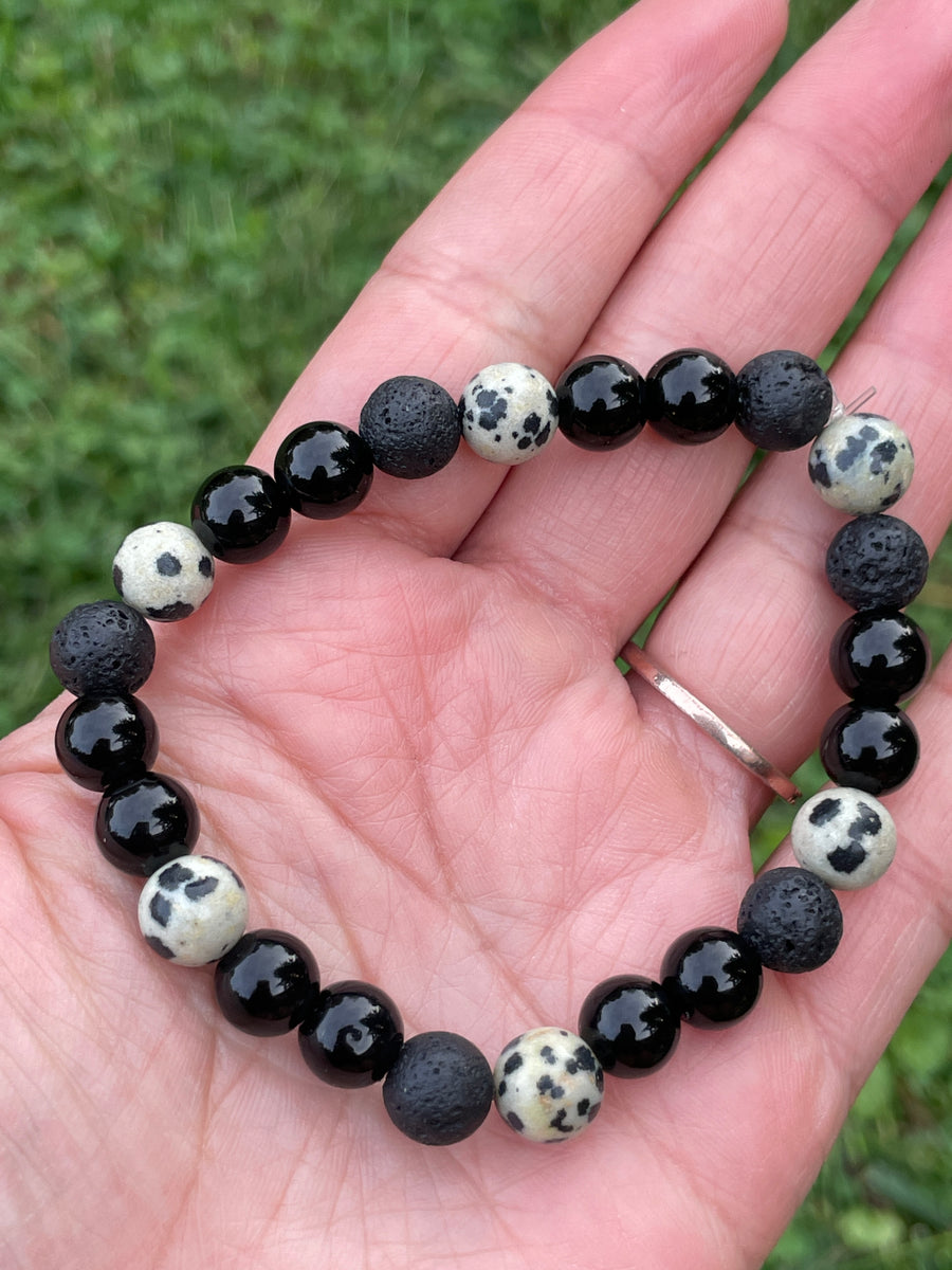 Black obsidian and dalmatian Jasper protection bracelet handmade