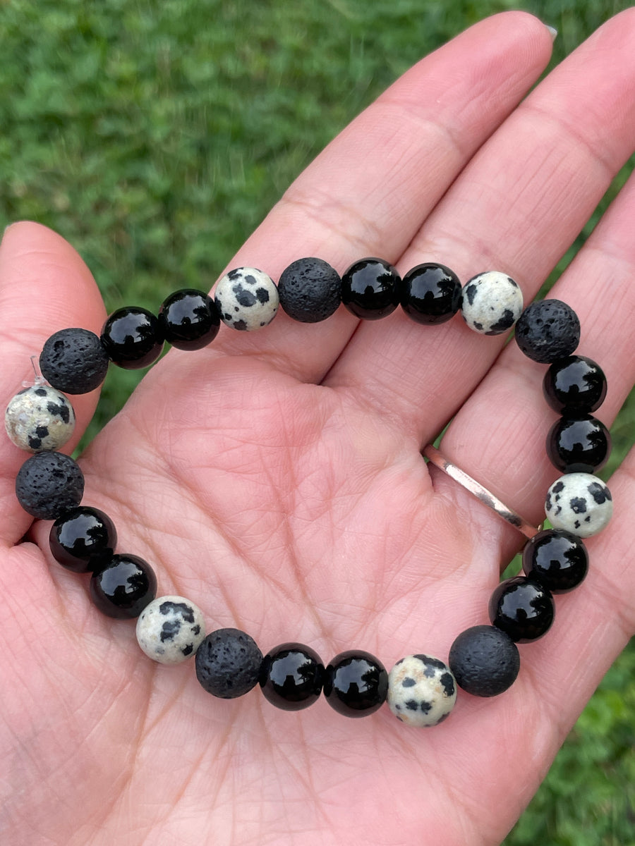 Black obsidian and dalmatian Jasper protection bracelet handmade