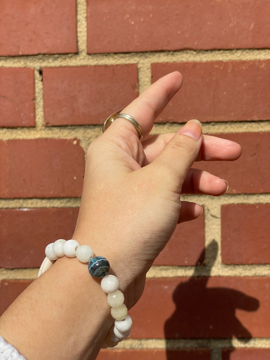 Paw print moonstone and morganite bracelet